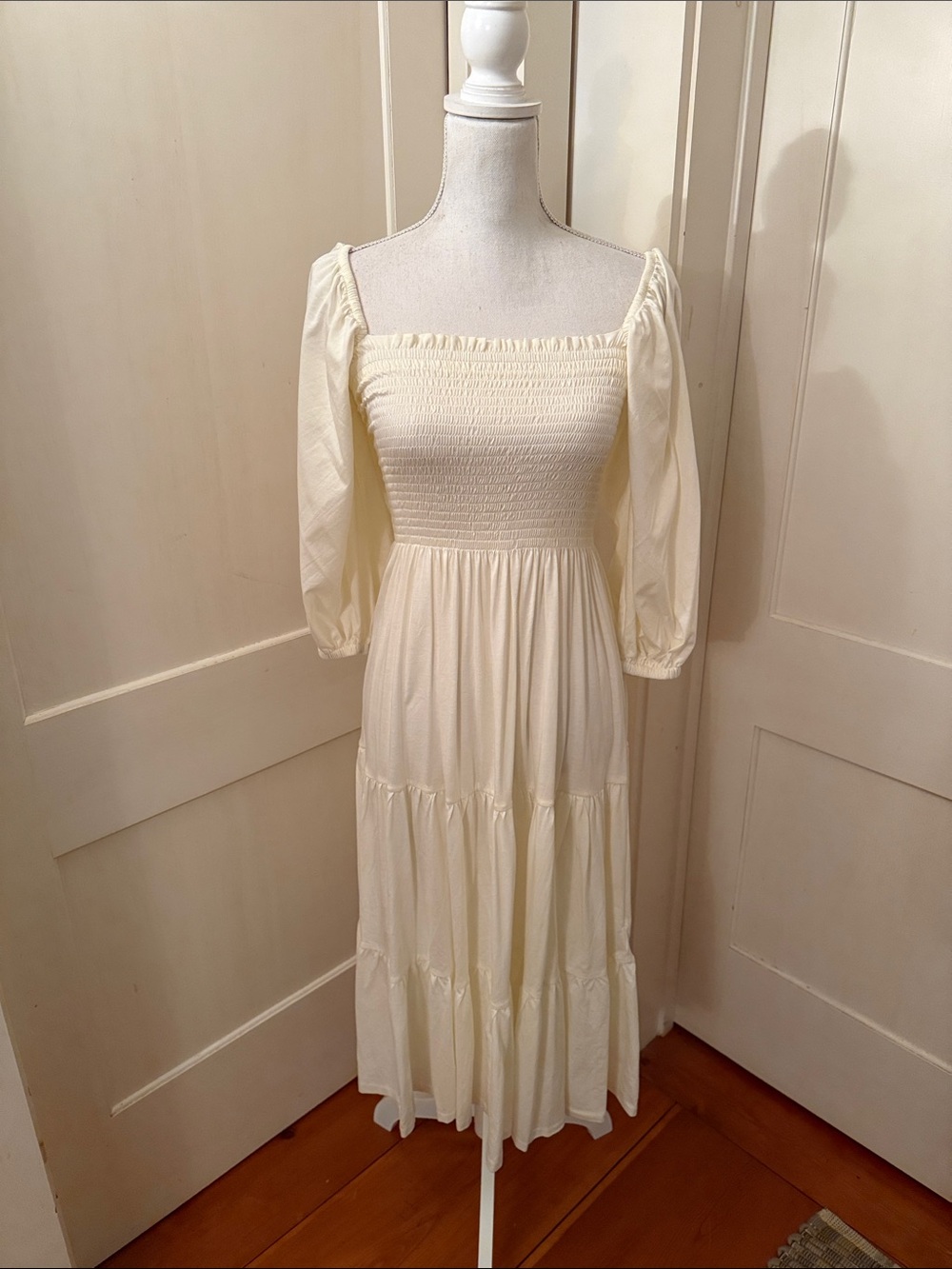 Ralph Lauren Cream Smocked Square-Neck Maxi Dress